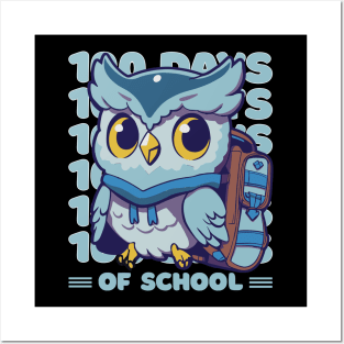 100 days of school typography featuring a Cute owl with a bagpack #3 Posters and Art